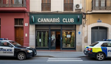 Sant Llorenç stoppt Club-Lizenzen wegen Drogendelikten Front eines Cannabis-Clubs in Sant Llorenç während einer Polizeiaktion