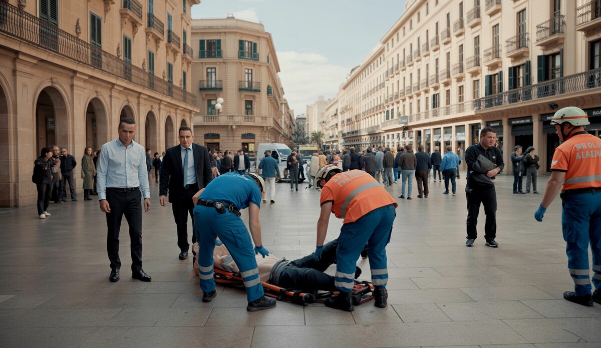 Rettungskräfte an einer Unfallstelle auf der Plaza Pere Garau in Palma