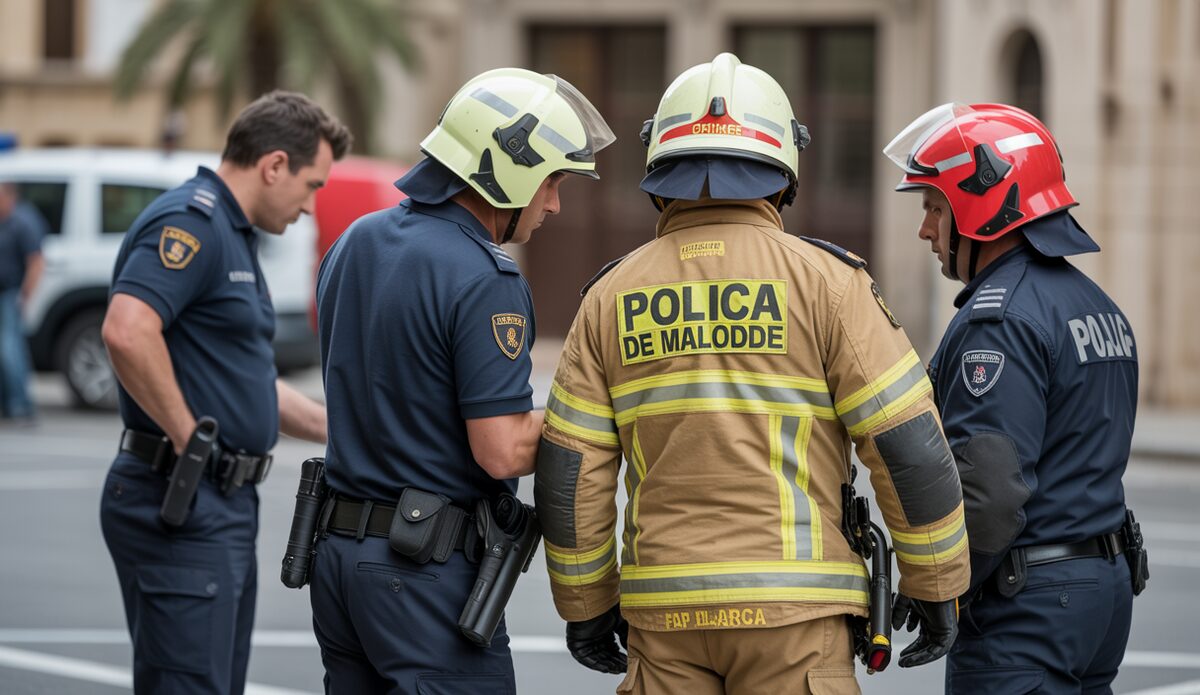 Lokalpolizei und Feuerwehr sichern Gebäudestruktur in Palma.