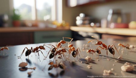 Mehrere Singapur-Ameisen auf einem Küchentisch in Mallorca