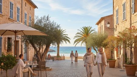 Sonniges Wetter in Santanyí: Ein Tag der Erholung Sonniger Herbsttag in Santanyí mit klarem Himmel, Menschen genießen einen Spaziergang und Cafébesuch in entspannter Atmosphäre