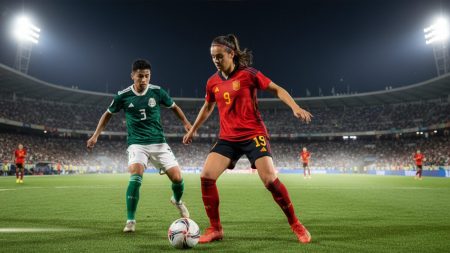 Spannendes Fußballspiel zwischen Spanien und Mexiko bei der U20-Weltmeisterschaft im Estadio Nacional in Chile