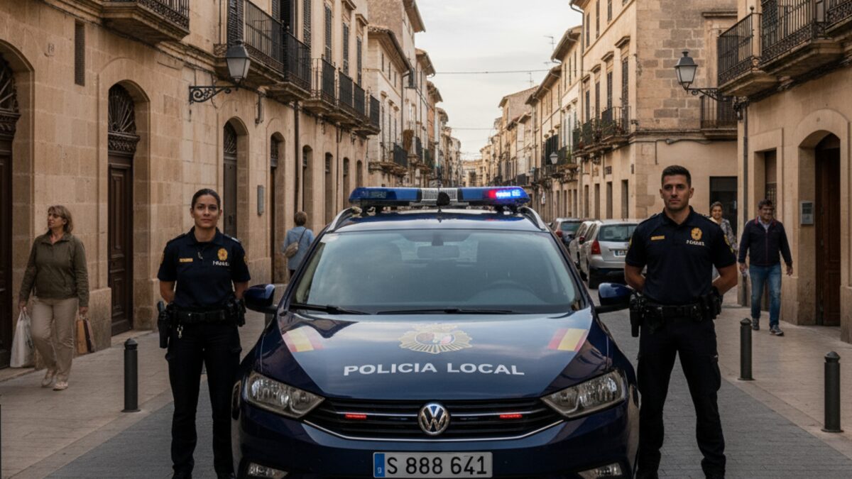 Straßenszene in Inca mit Polizeiauto