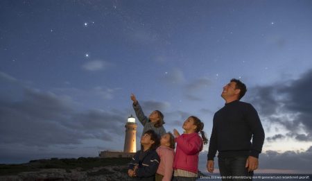 Sternschnuppen und der Komet Lemmon am Leuchtturm von Cala Ratjada Familien beobachten den Kometen Lemmon am Leuchtturm von Cala Ratjada.