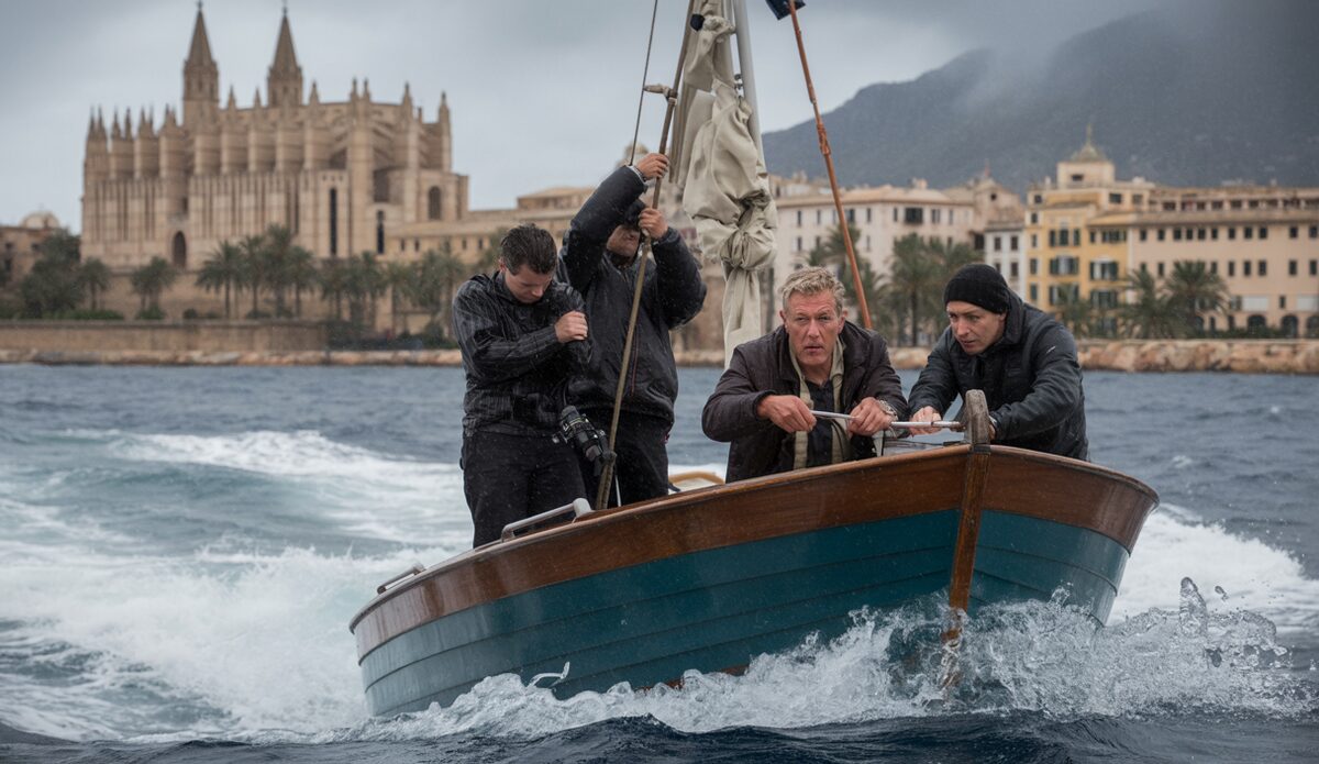 Martin Semmelrogge auf einem kleinen Boot im Sturm vor Mallorca