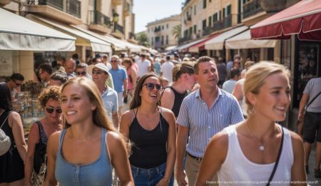 Tourismusboom auf Mallorca: Britische Touristen strömen in die Balearen Viele Touristen auf einer belebten Straße in Palma de Mallorca im September.