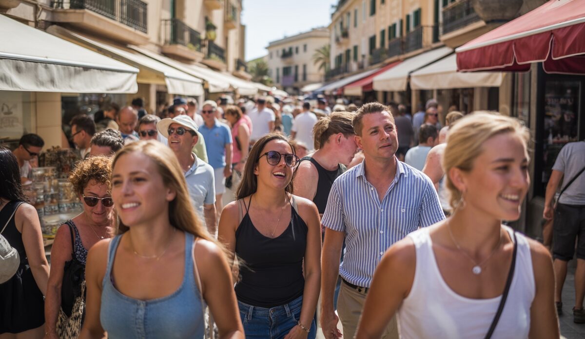 Tourismusboom auf Mallorca: Britische Touristen strömen in die Balearen Viele Touristen auf einer belebten Straße in Palma de Mallorca im September.