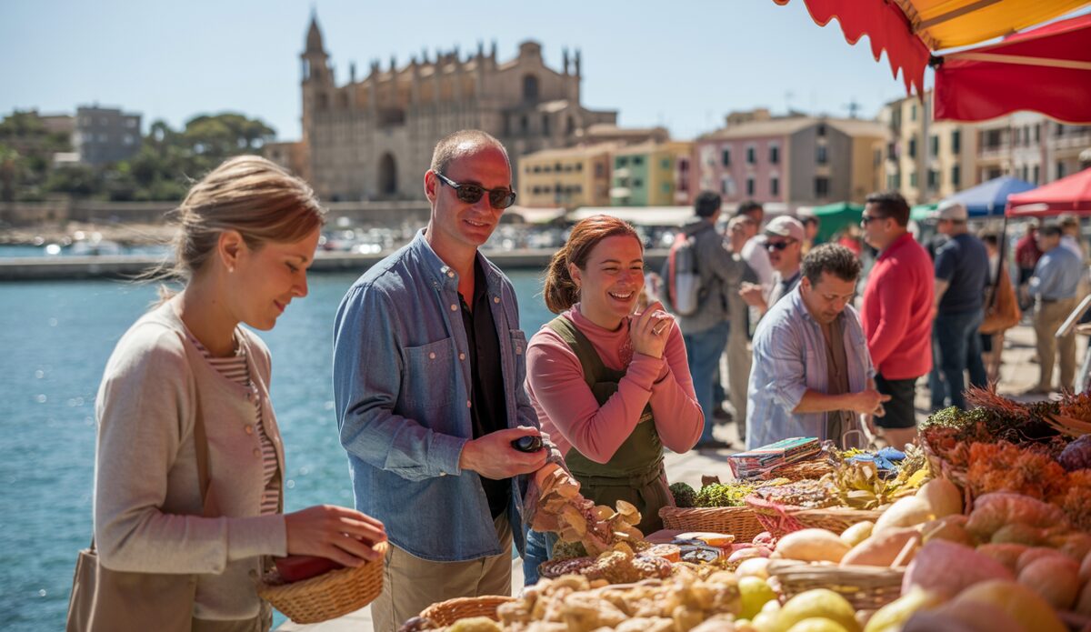 Porto Cristo: Lebendigkeit vor dem saisonalen Winterschlaf Touristen auf einem Markt in Porto Cristo, Mallorca