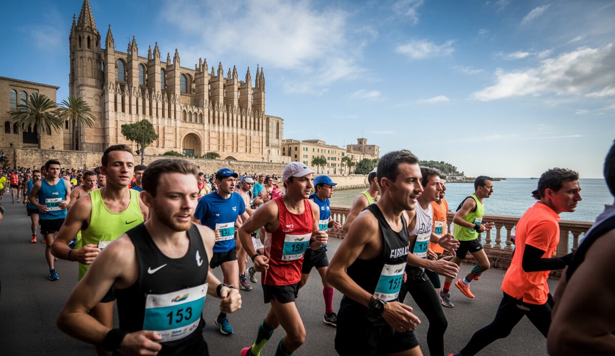 Läufer beim Tui Palma Marathon vor der Kathedrale in Palma de Mallorca