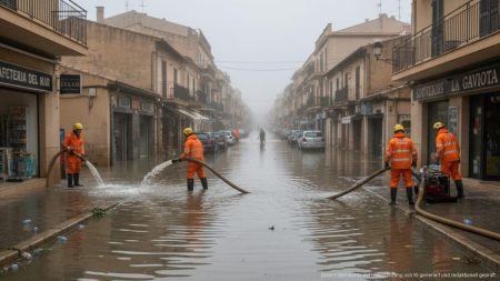 Überschwemmte Straße in Porto Cristo nach starkem Regen auf Mallorca