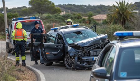 Fahrer des tödlichen Unfalls auf Mallorca gegen Kaution freigelassen Unfallstelle auf Mallorca mit Polizeieinsatz