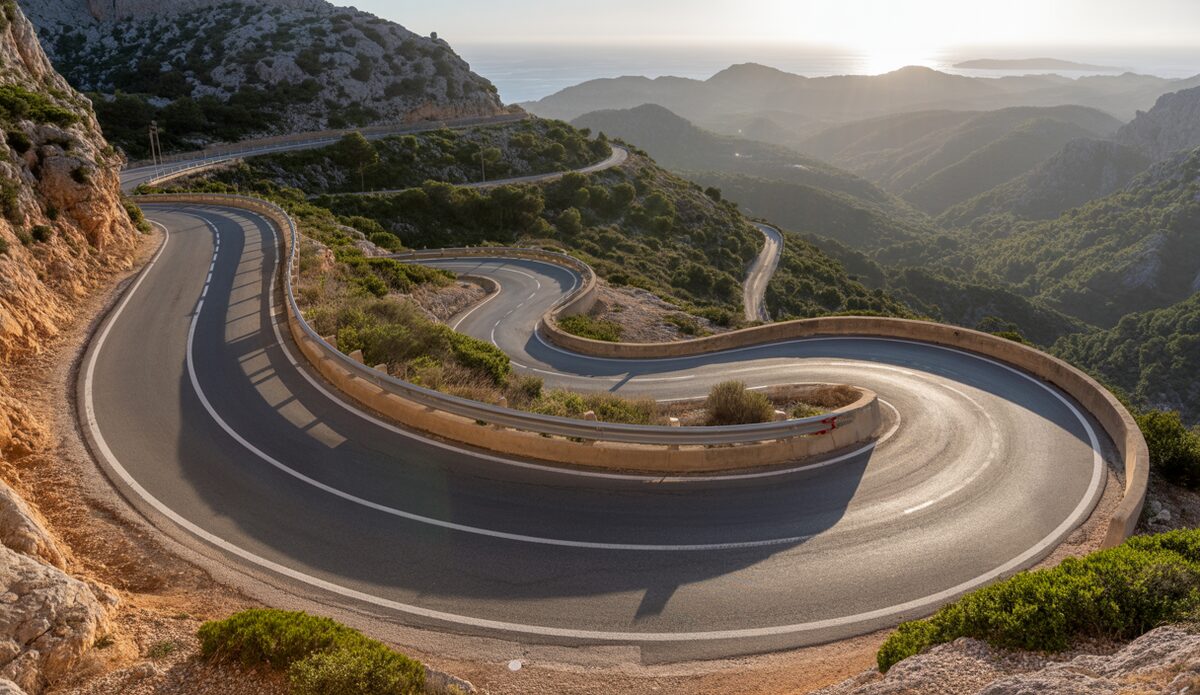 Serpentinenstraße bei Sa Calobra auf Mallorca nach einem Unfall