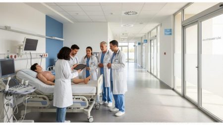 Medizinstudenten bei praktischer Ausbildung in einem modernen Krankenhaus auf Mallorca im Rahmen neuer Kooperationsprojekte mit der Universität