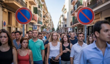 Mallorca verhängt striktes Verbot von Ferienvermietungen in Palma Straßenansicht in Palma mit Verbotsschilder für Ferienvermietungen