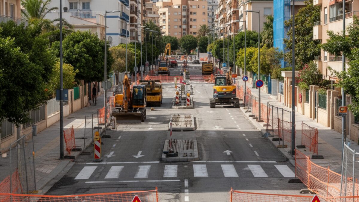 Baustelle auf der Straße Francesc Vidal i Sureda in Palma La Bonanova mit Bauarbeiten und Verkehrsabsperrungen