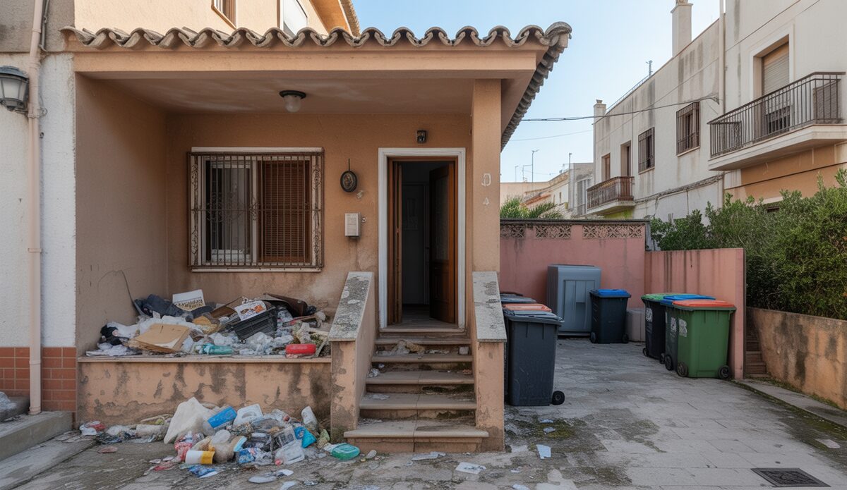Verwahrloste Wohnung in Manacor, Spanien, mit Müll und Schmutz