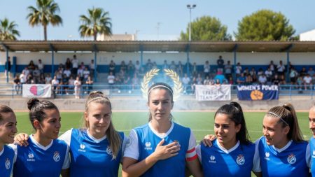 Fußballspielerinnen auf dem Spielfeld in Calvià bei einem Event zu mentaler Gesundheit und Empowerment, symbolisch für Virginia Torrecillas emotionales Comeback