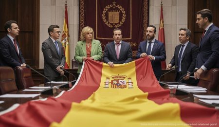 Stadtrat von Manacor während einer Sitzung mit spanischer Flagge