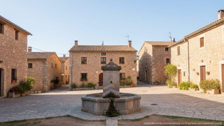 Trockener Dorfbrunnen in einem Bergdorf auf Mallorca symbolisiert die Wasserkrise und Versorgungseinschränkungen