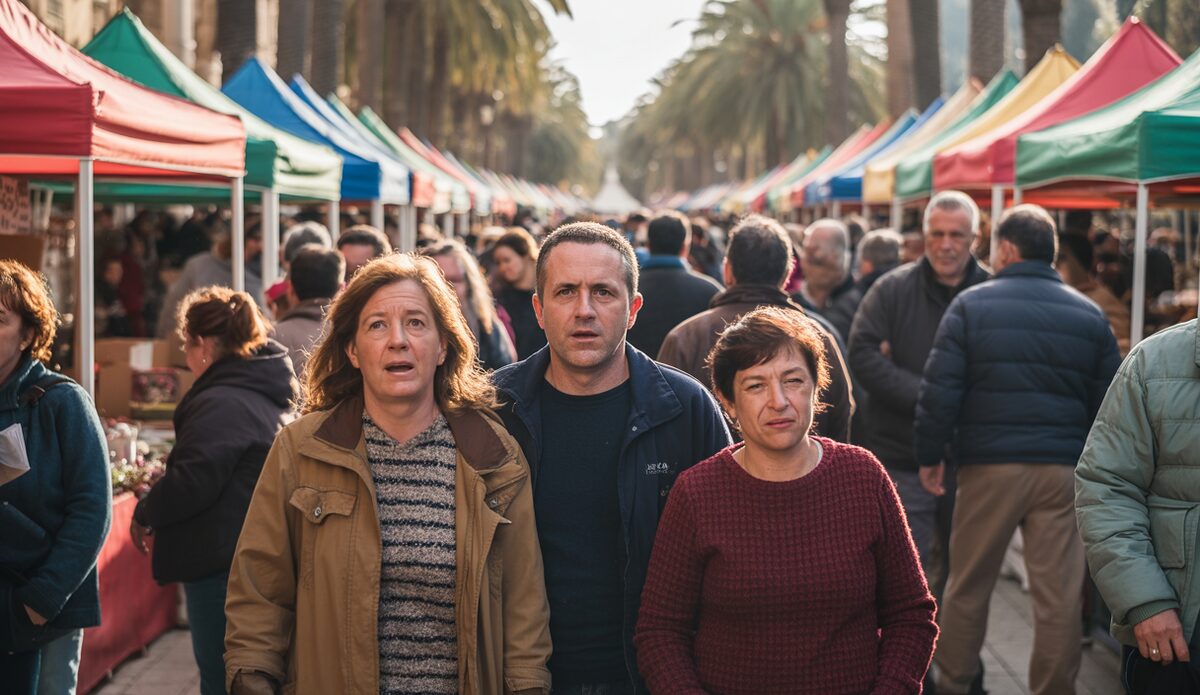 Weihnachtsmarkt in Sa Feixina mit Ständen und Menschenmenge in Palma