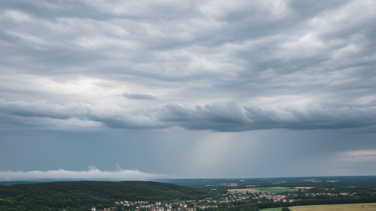 Bedeckter Himmel über Maria de la Salut mit Regenwahrscheinlichkeit