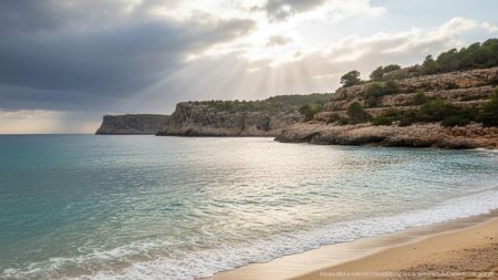 Wetterumschwung: Regen statt Sonne auf Mallorca ab Donnerstag Mallorcas Küstenlandschaft mit teils sonnigem Himmel und herannahenden Regenwolken ab Donnerstag