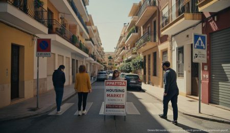 Wohnungsmangel und steigende Mieten belasten Familien auf den Balearen Wohngegenden in Palma de Mallorca mit Menschen und Immobilienangeboten.