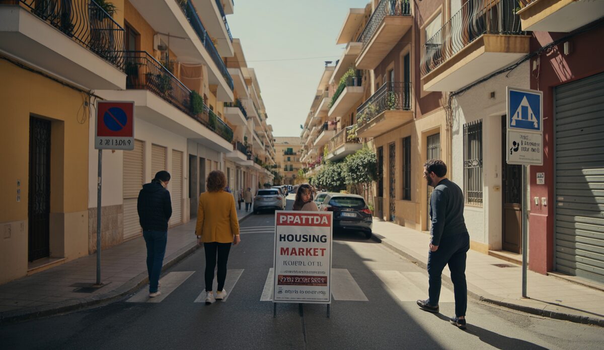 Wohnungsmangel und steigende Mieten belasten Familien auf den Balearen Wohngegenden in Palma de Mallorca mit Menschen und Immobilienangeboten.