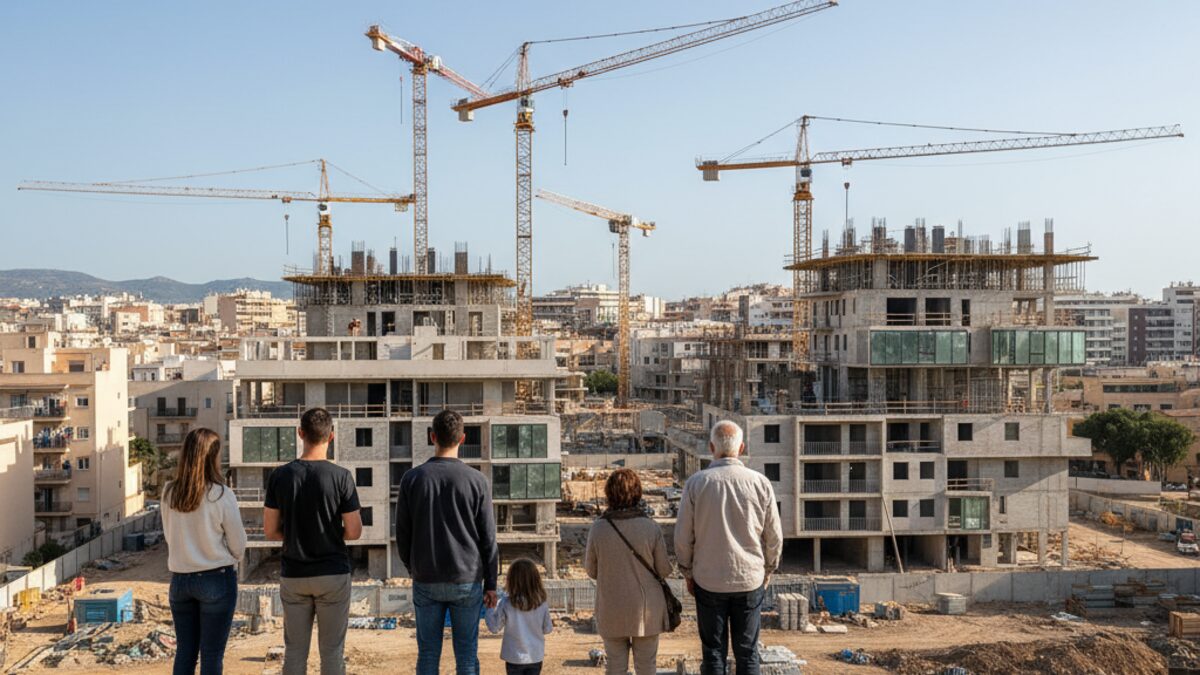 Baustelle mit modernen Wohngebäuden in Palma de Mallorca als Symbol für neue Wohnbauinitiativen gegen die steigende Wohnungsnot und Mieten auf den Balearen