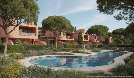 Adelfas de Es Trenc: Ihr mediterraner Wohntraum auf Mallorca Mediterrane Wohnanlage Adelfas de Es Trenc auf Mallorca mit Salzwasserpool und grünen Landschaften.