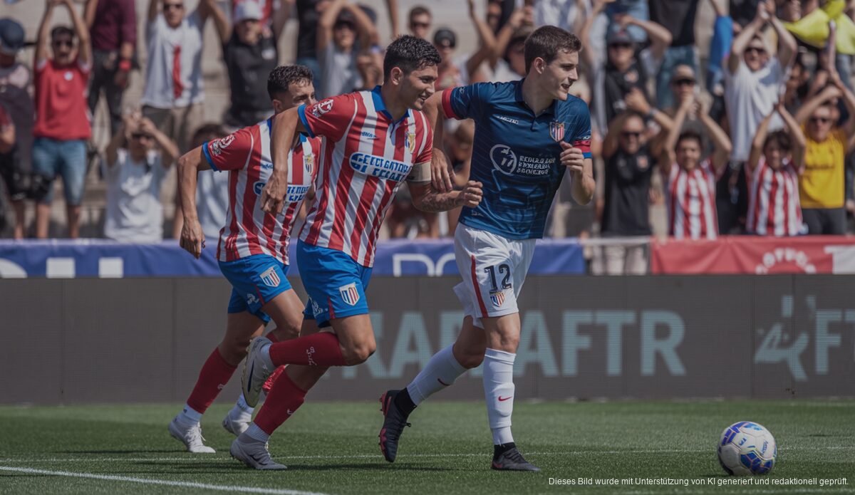 Spieler von Atlético Baleares feiern Sieg gegen Atlètic Lleida.