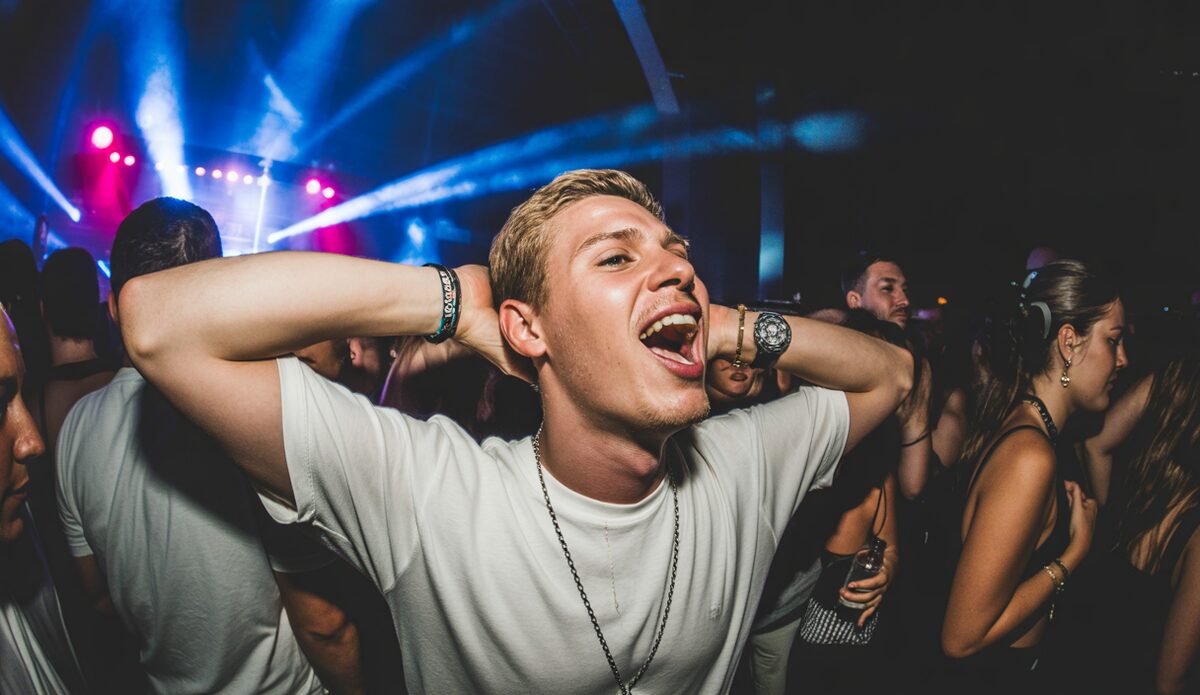 Nächtliche Party-Szene am Ballermann, Mallorca