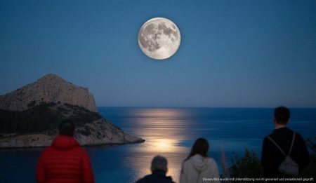 Beobachten Sie den spektakulären Biber-Supermond in Mallorca Biber-Supermond steigt über dem Cap de Formentor in Mallorca auf.