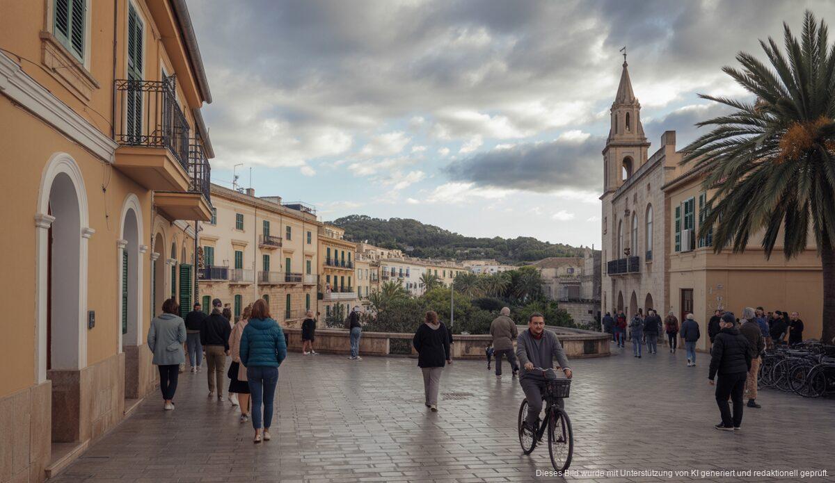 Blick auf bewölkten Himmel über einer mallorquinischen Stadt