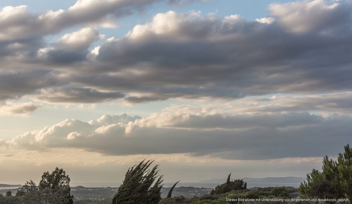 Bewölkter Himmel über Mallorca mit Regenwolken und Wind