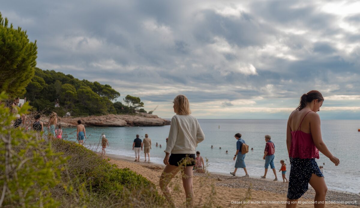 Küstenlinie von Cala Rajada unter bewölktem Himmel
