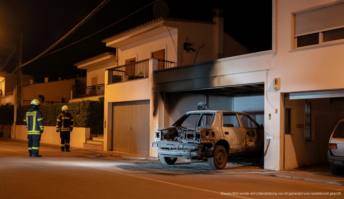 Verbranntes Fahrzeug in Garage nach Brandanschlag auf Mallorca