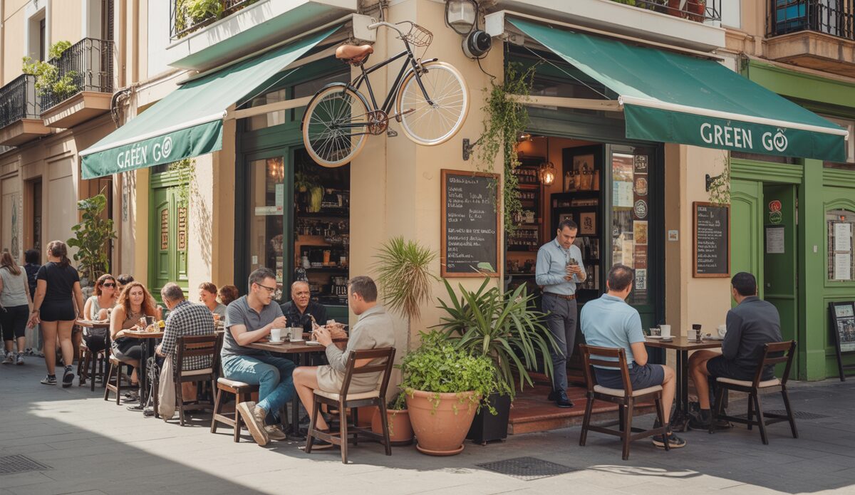 Warum Sterneköche Palmas Green Go Café lieben Blick ins Café Green Go in Palma mit Gästen und einladendem Ambiente