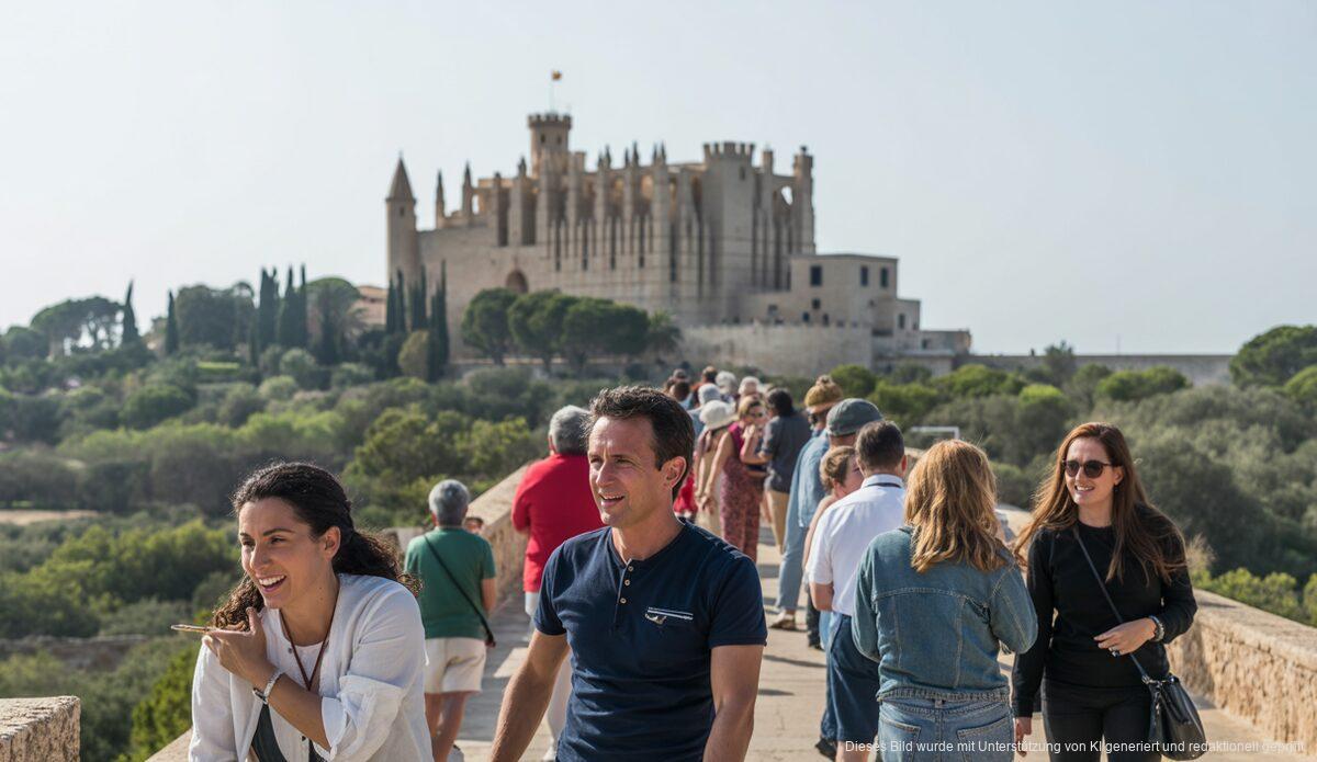 Castell Bellver in Palma de Mallorca mit Besuchern im Vordergrund