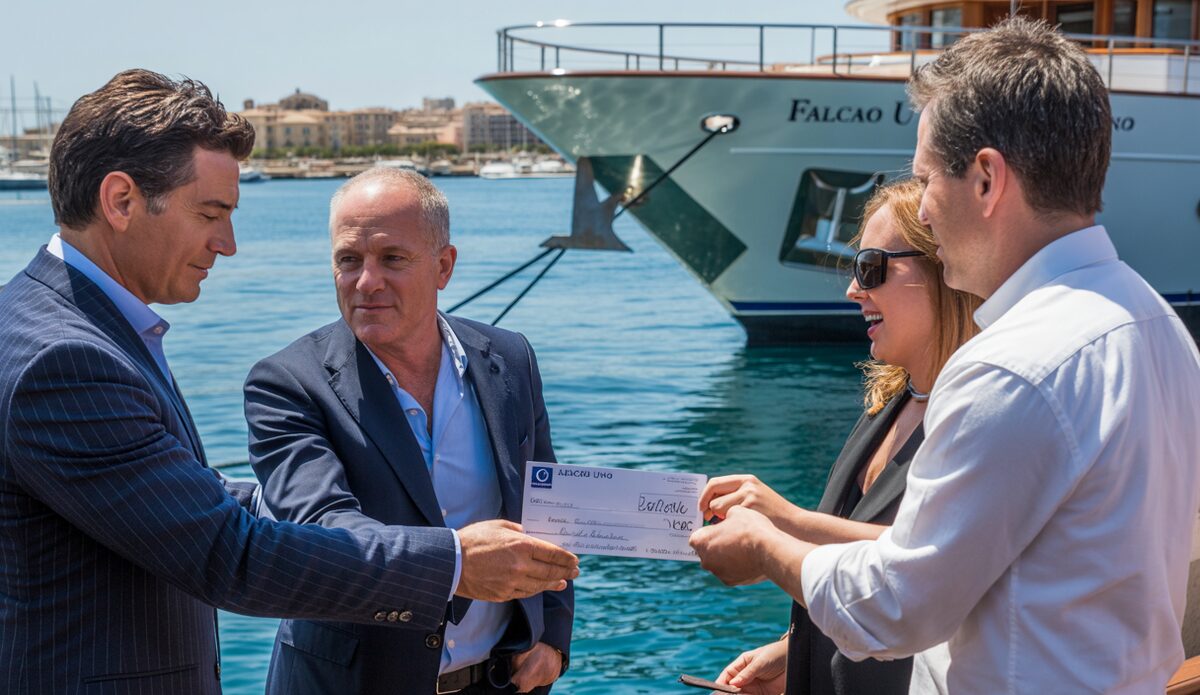 Spendenübergabe auf der Yacht Falcao Uno in Palma de Mallorca