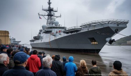 Neue Superfähre ‚Duque de Ahumada‘ verstärkt Meeresüberwachung vor Mallorca Das moderne Patrouillenschiff 'Duque de Ahumada' in Palma mit schaulustigen Besuchern.