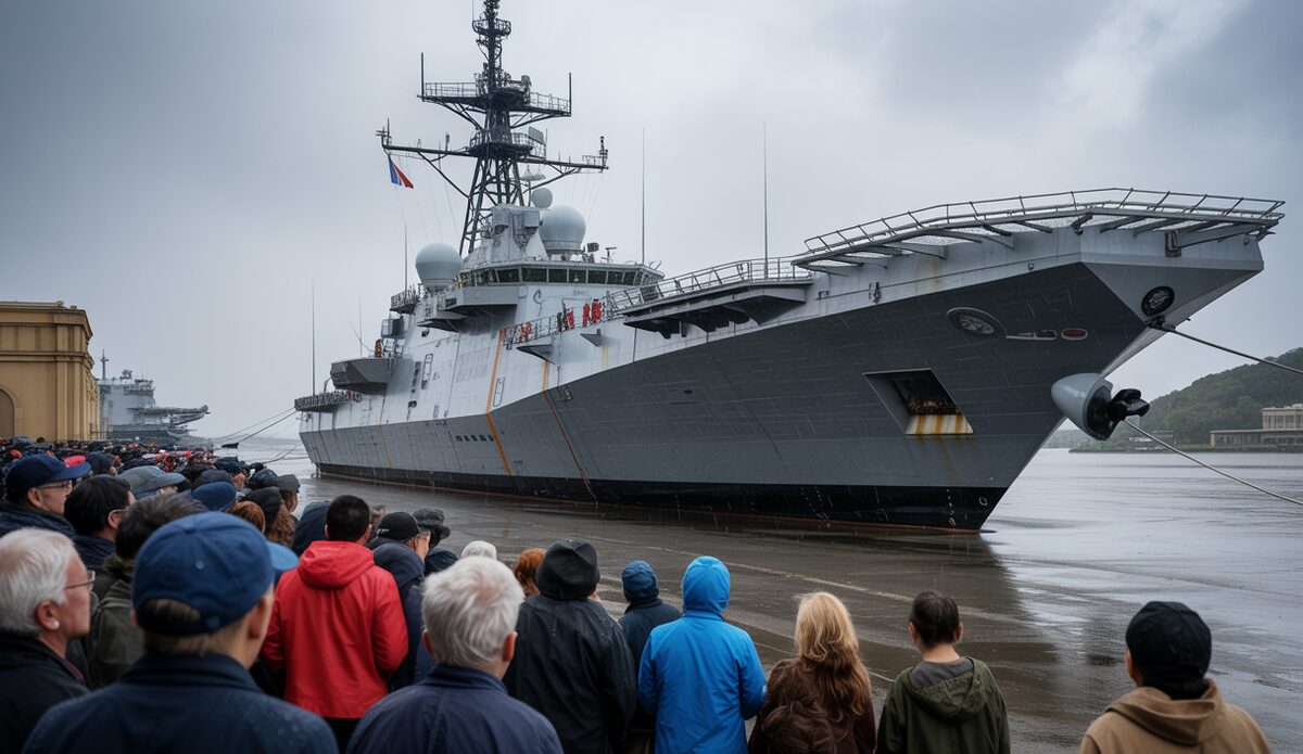 Neue Superfähre ‚Duque de Ahumada‘ verstärkt Meeresüberwachung vor Mallorca Das moderne Patrouillenschiff 'Duque de Ahumada' in Palma mit schaulustigen Besuchern.