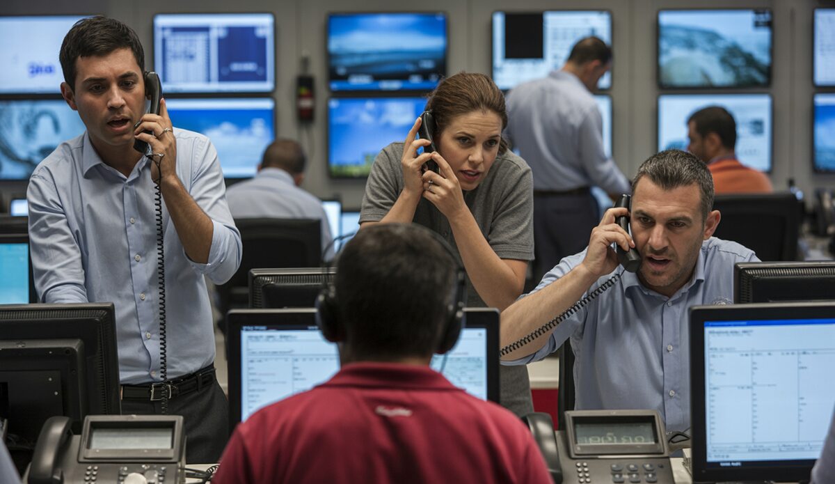 Notrufzentrale auf Mallorca während eines Unwetters mit hektischem Betrieb