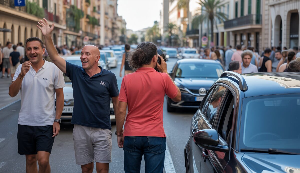 Menschen und Autos in Palma de Mallorca mit geplanter Fahrzeugbeschränkung