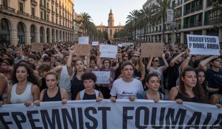 Feministische Proteste in Palma zum Gedenken an den 25. November Demonstranten bei feministischen Protesten in Palma de Mallorca