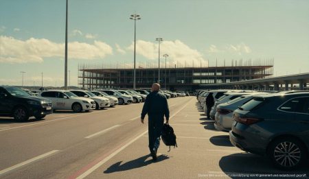 Parkplatz am Flughafen Palma de Mallorca während der Bauarbeiten.