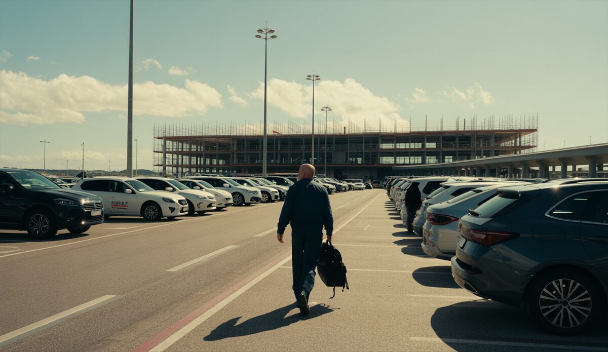 Parkplatz am Flughafen Palma de Mallorca während der Bauarbeiten.