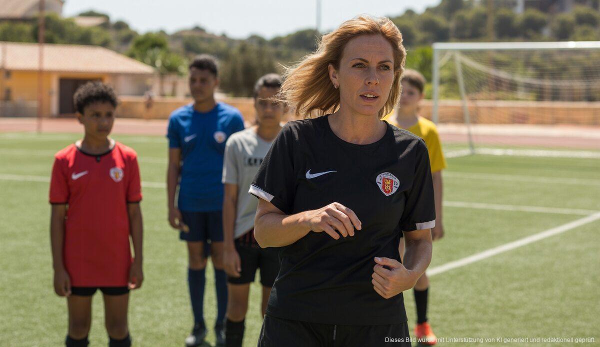 Frauenfußballspiel auf Mallorca mit weiblicher Trainerin