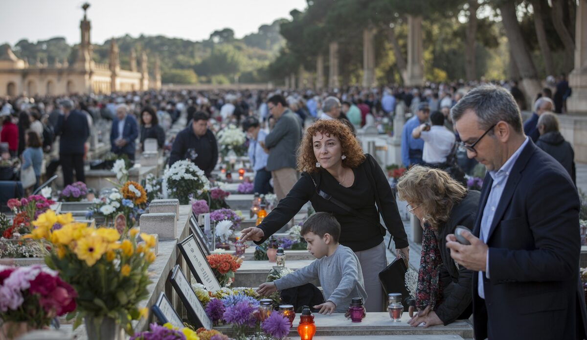 Besucher am Friedhof Son Valentí in Palma de Mallorca während Tots Sants
