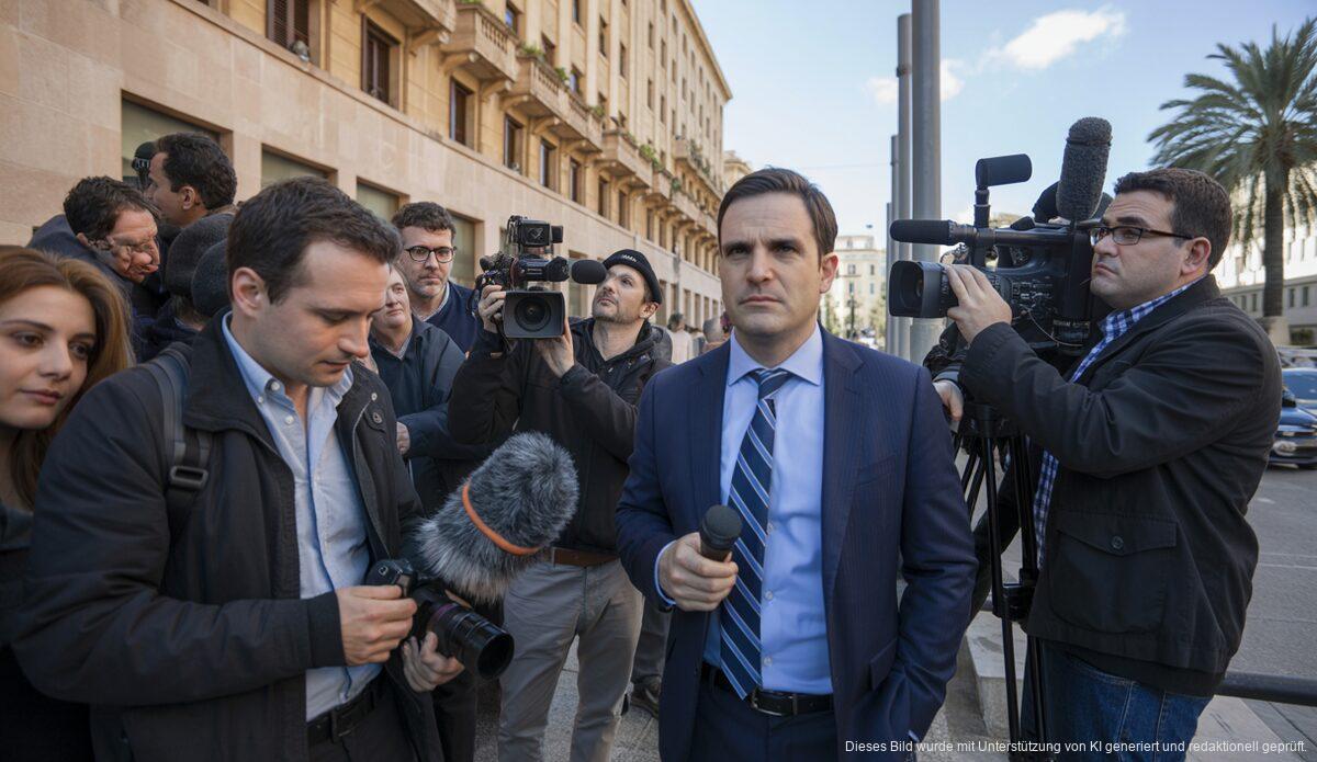 Gerichtsgebäude in Palma de Mallorca mit Journalisten vor Ort.